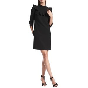 BANANA REPUBLIC Black Long Sleeve Ruffle Yoke Dress 8 Sheath Work Party Mini